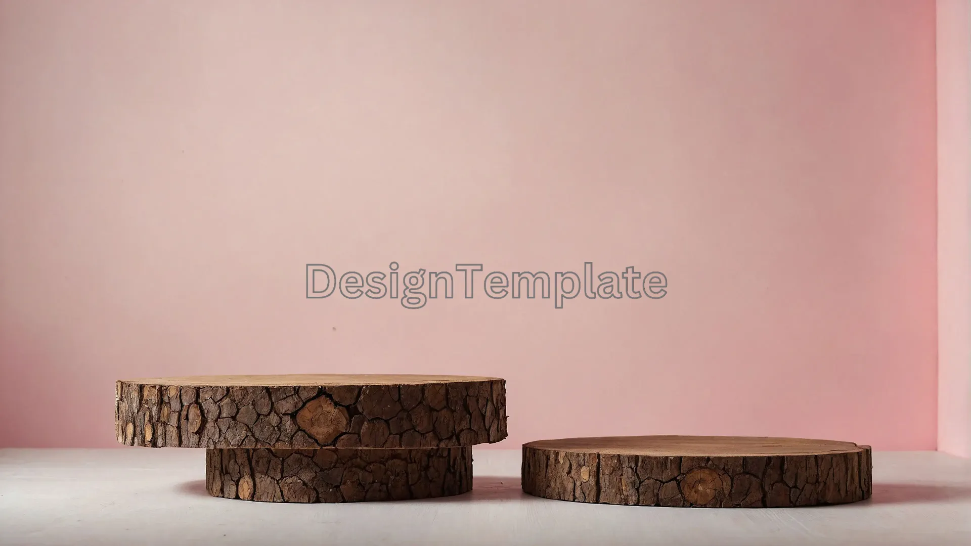 Rustic Wood Pieces Podium with Pink Pastel Background Photo